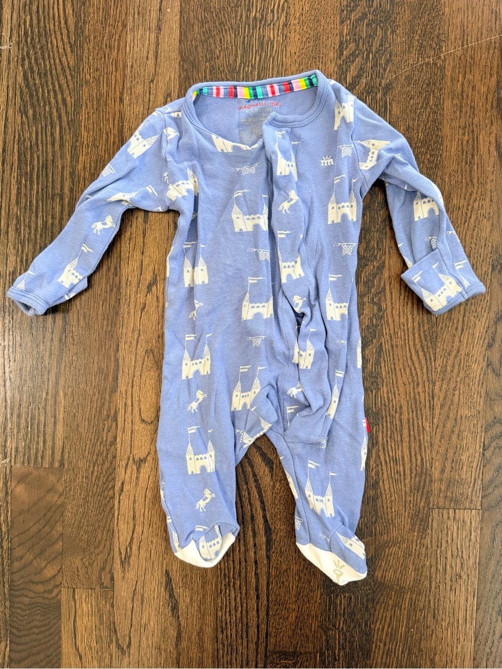 Magnetic Me 0-3 Blue Castle Print Footie One-Piece Pajamas